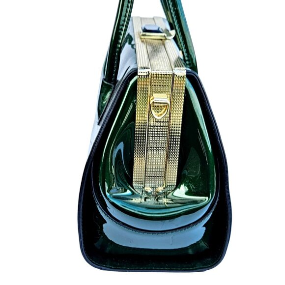 Vintage Y2K Green Plastic Handbag Purse Top Handle Kiss Clasp Vegan - Picture 3 of 14